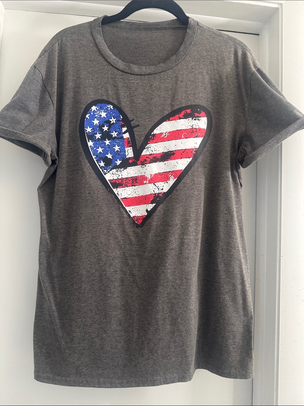 Women’s Charcoal Short-Sleeve Tee with Patriotic Heart Graphic